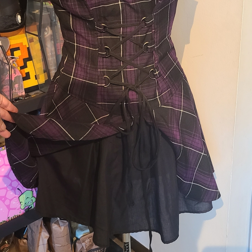 Purple Plaid Corset-Back Skater Dress - Picture 6 of 6